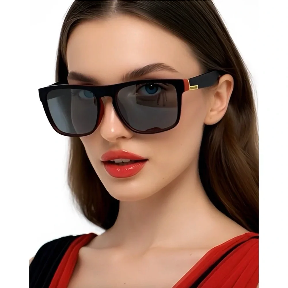 Trendy Polarized Sunglasses Black Red Frame Gray Lenses Sport Style Women Lentes